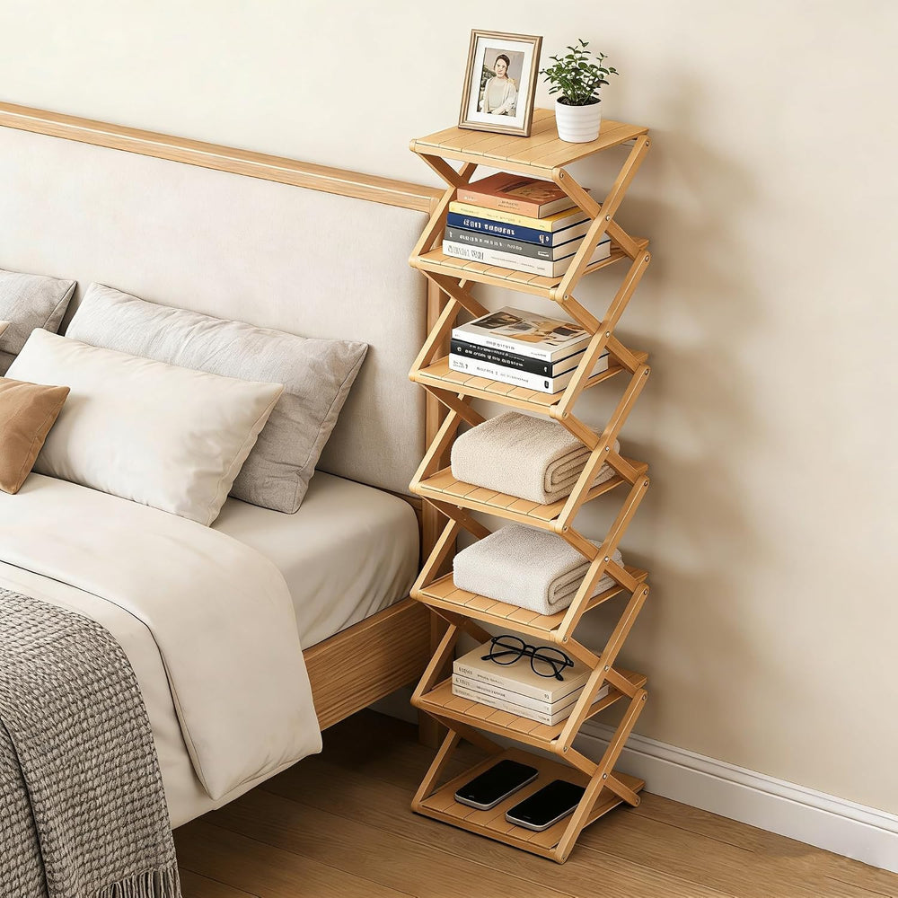 Bamboo Shoe Rack - No Assembly Required, Tall Narrow Foldable Shoe Organizer,...