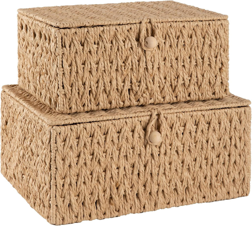 OIAHOMY Wicker Storage Basket with Lid & Lock, Lidded Storage Bins, Decor...
