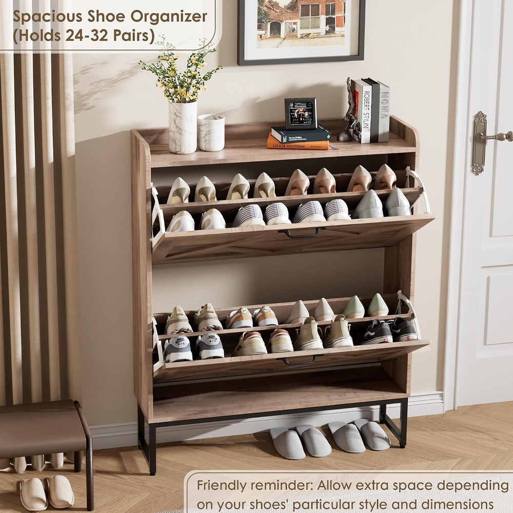Nicetree Shoe Cabinet with 2 Flip Drawers,Freestanding Shoe Storage Cabinet, ...