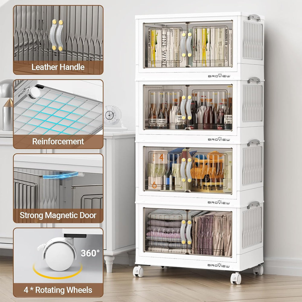 BROVIEW 180Qt Stackable Storage Bins with Lid for Home Dorm, 4Pack White