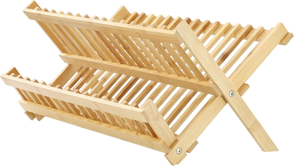 Elama 2-Tier Collapsible Kitchen Bamboo Drying Dish Rack, Collapsible Dish Ra...