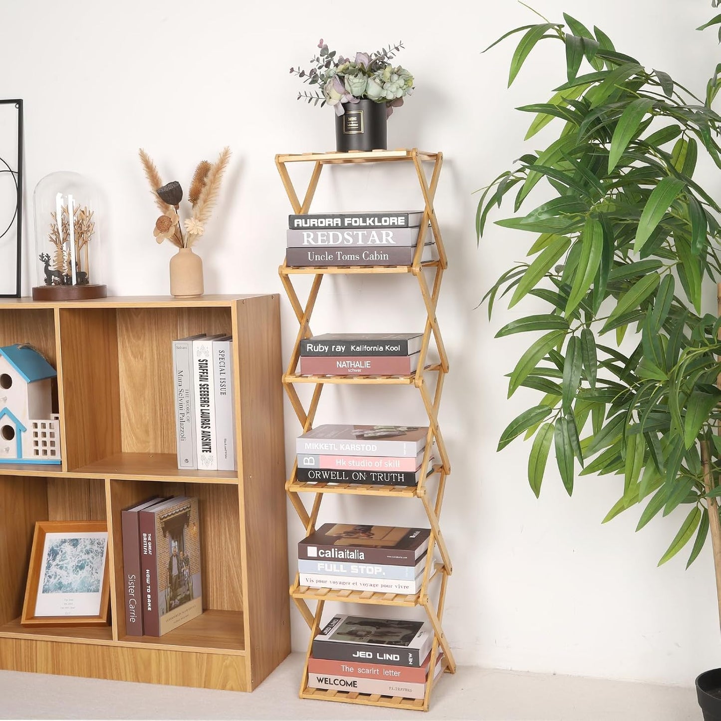Bamboo Shoe Rack 6 Tier Foldable Shoe Rack for Entryway | Narrow Vertical Shoe Organizer Free Standing Shelf, Multifunctional Slim Storage for Bedrooms Living Room Corner