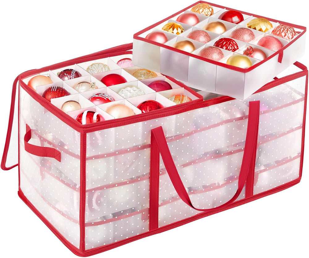 SONGMICS Large Christmas Ornament Storage Box, with 128 Slots