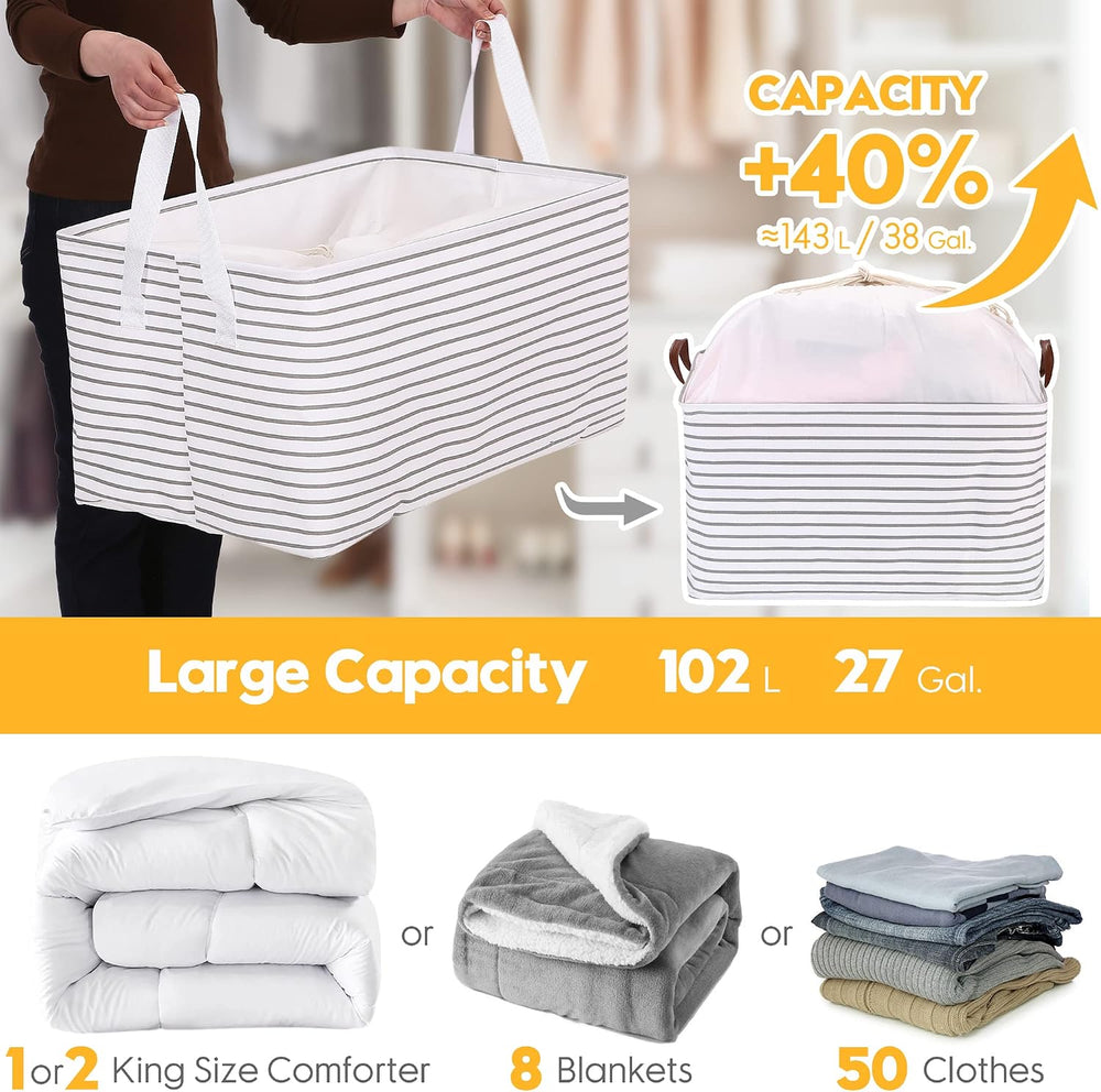 Hinwo 102L XXL Canvas Storage Bin with Lid and Handles, 4-Pack
