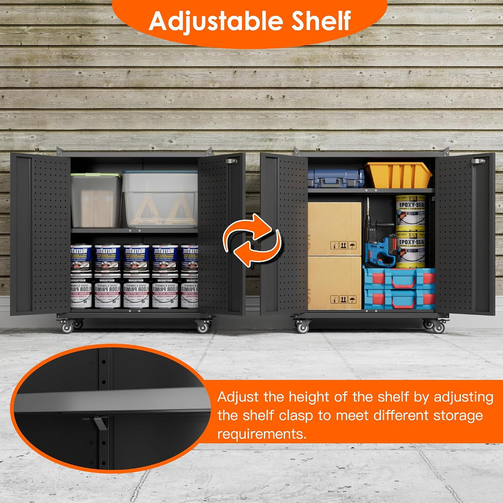 Aobabo 31.5" H Metal Storage Cabinet with Wheels and 2 Pegboards, Lockab...