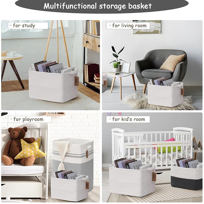 COMFY-HOMI 3PACK Cotton Rope Square Basket - Image 6