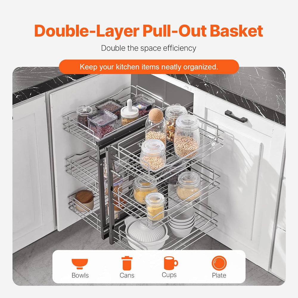 VEVOR 3 Tier 6 Shelf Chrome Carbon Steel Kitchen Cabinet Organizer, Slide Out...