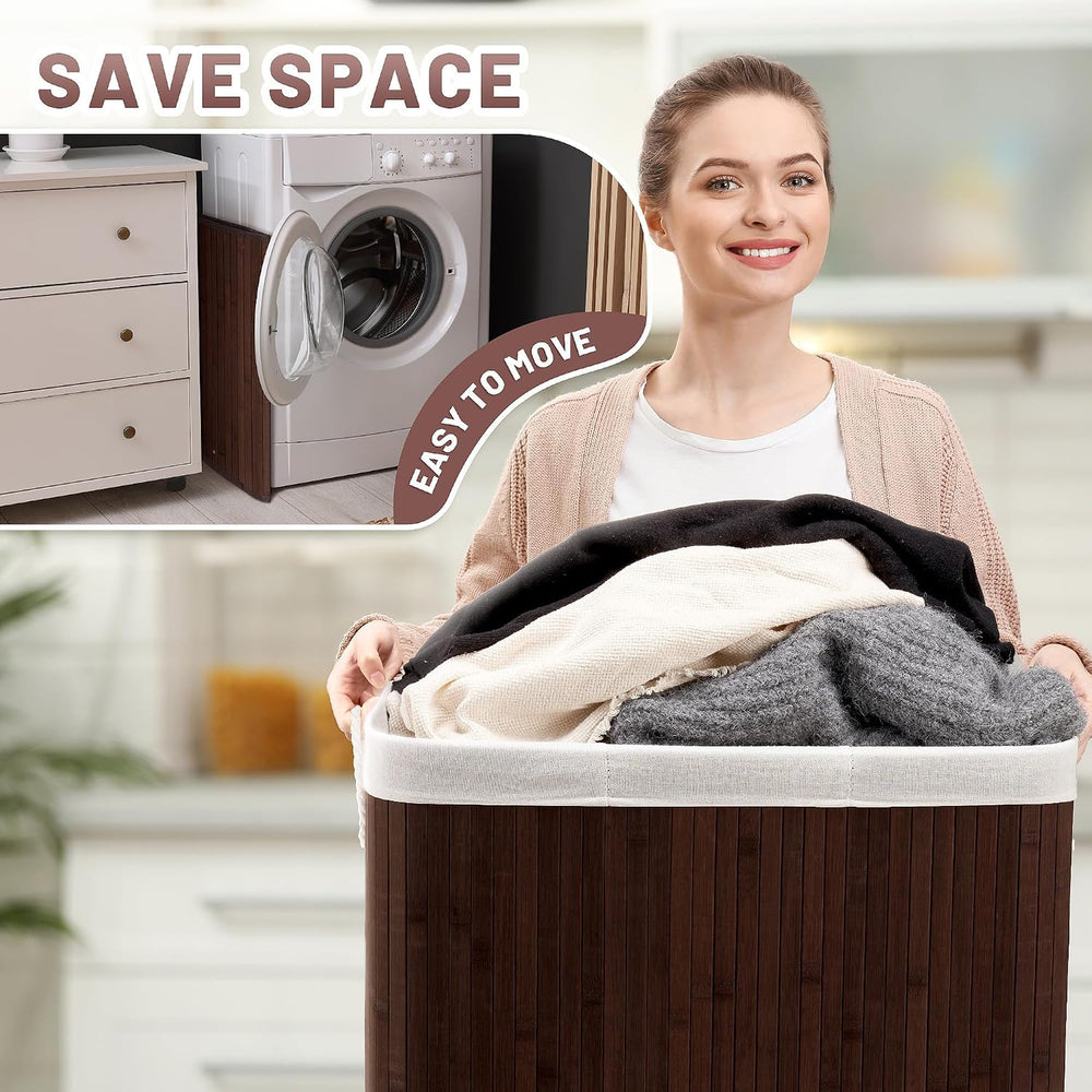 Aliphon 150L Laundry Hamper with lid, 3-Section Clothes Laundry Basket with H...