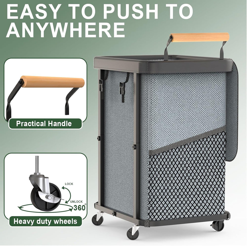 150L Laundry Basket with Wheels,Rolling Basket Hamper with Lid&Handle Gray
