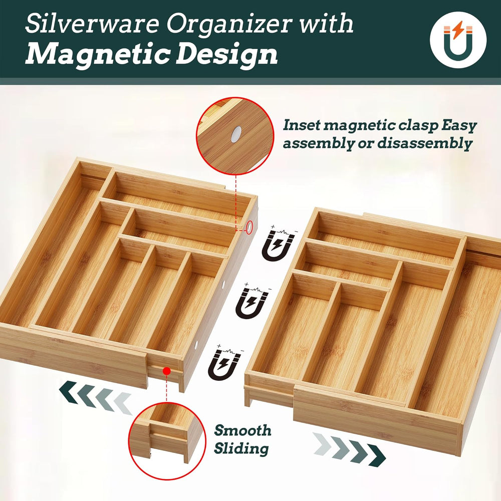 Silverware Organizer Large, Magnetic Connected Expandable 13 Slots Silverware...