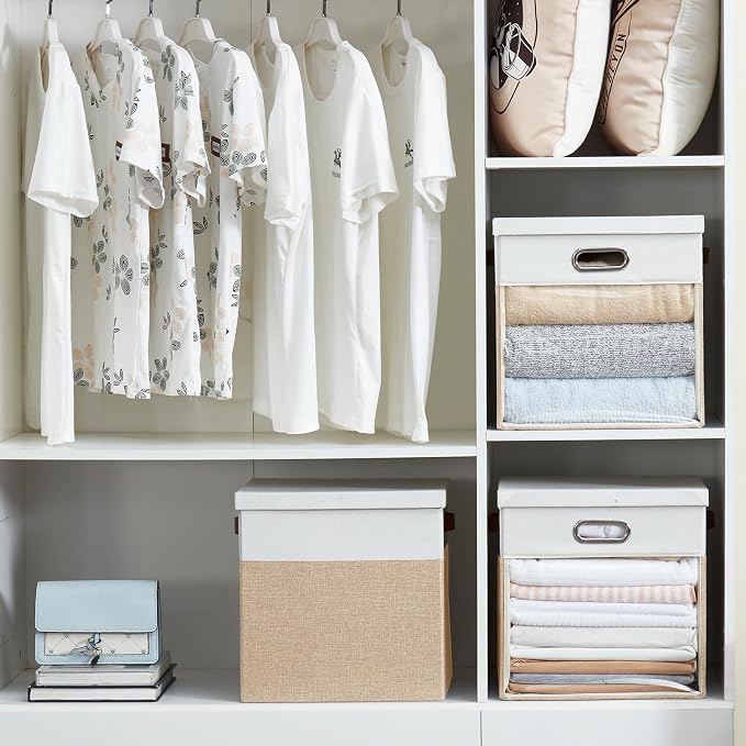 Fabric Storage Cubes with Clear Windows and Lids, Decorative Storage Boxes - Image 8