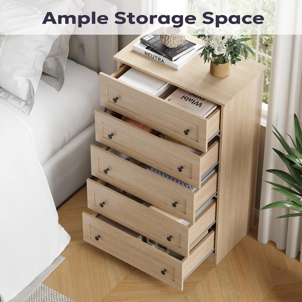 Furnify 5 Drawers Dresser, 45" Tall Modern Chest of Drawers, Farmhouse D...