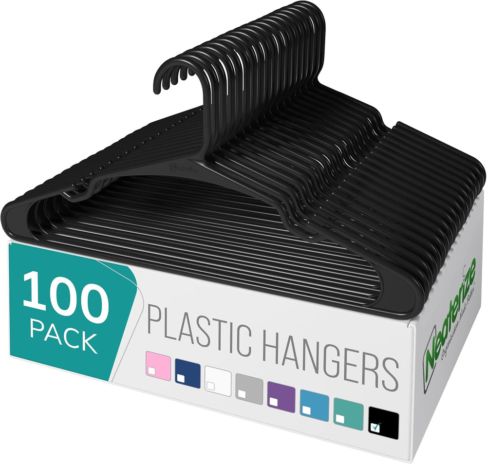 NEATERIZE Clothes Hangers Plastic 100 Pack for Adults - Plastic Hangers, The ...