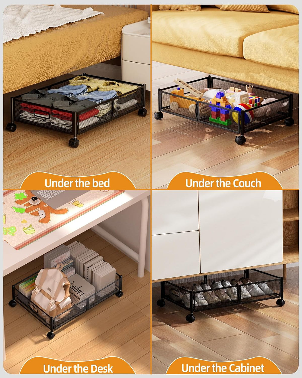 Under Bed Organizer, Storage Bins Under Bed, 60L Underbed Storage Bins for Be...