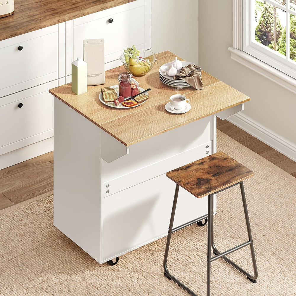 MAHANCRIS Kitchen Island on Wheels with Drop Leaf, Folding Countertop Kitchen...