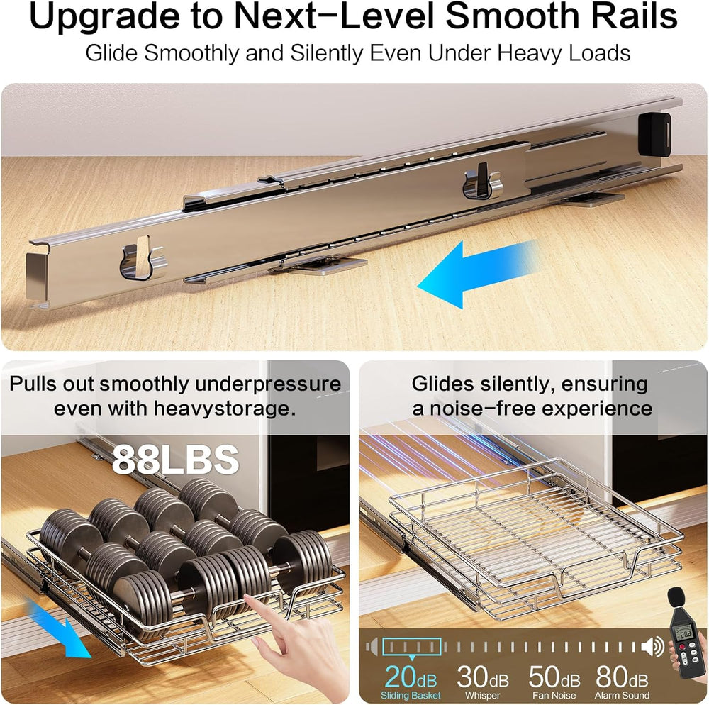 2-Tier Kitchen Cabinet Pull Out Shelf and Drawer Organizer Slide Out Pantry S...