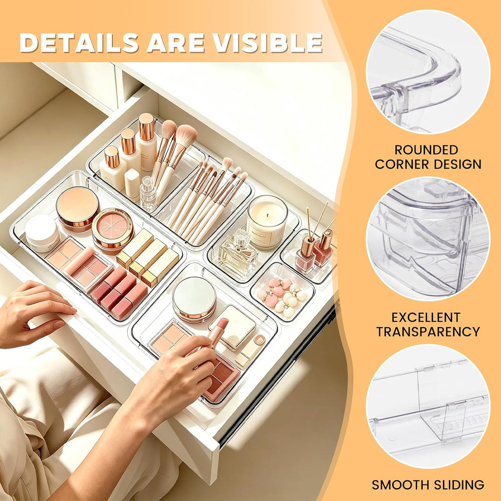 20PCS Clear Drawer Organizer Set, Expandable Acrylic Vanity Storage Bins, 2 S...