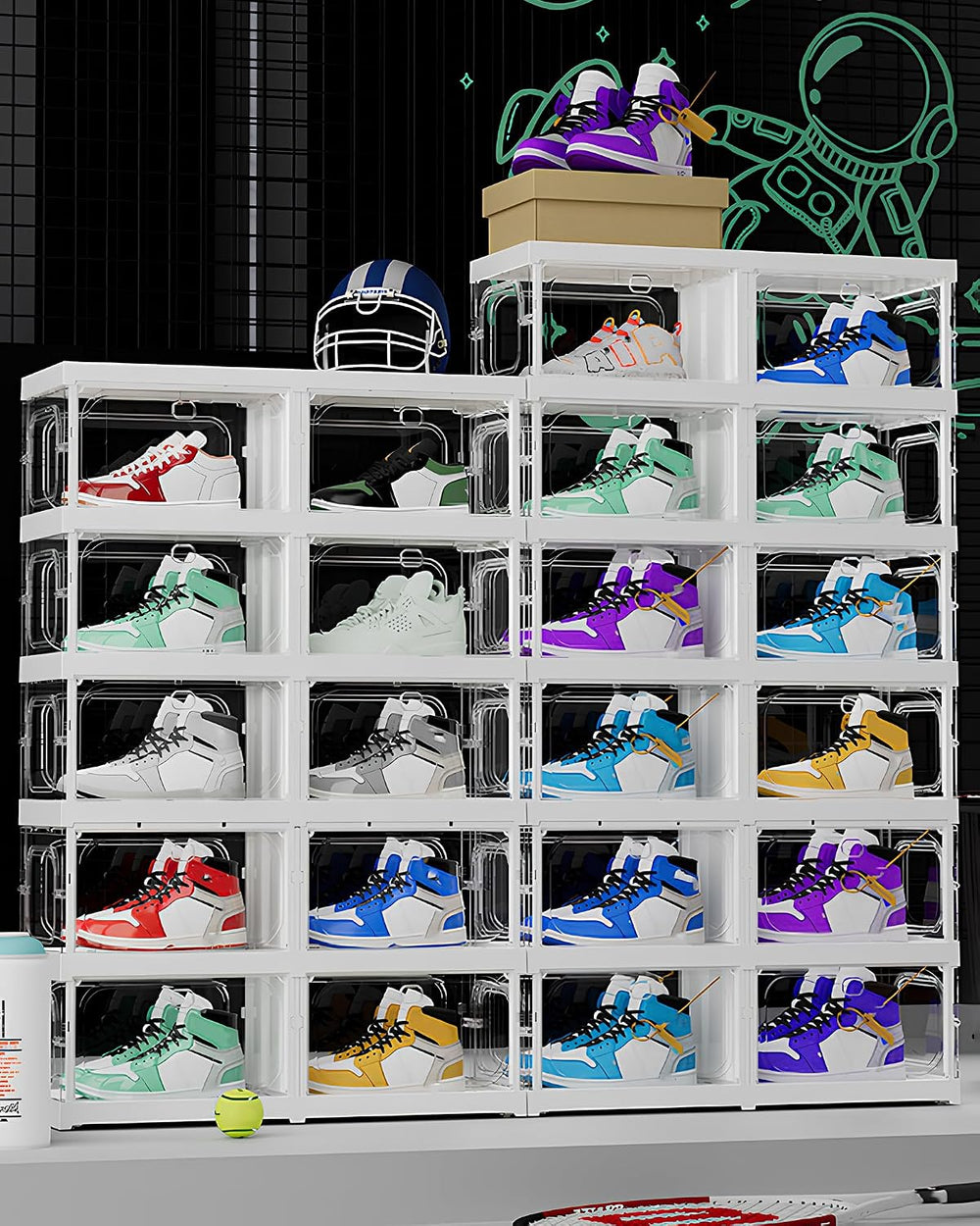 X-Large Sturdy Foldable Shoe Rack Sneaker Container Clear Plastic Stackable S...