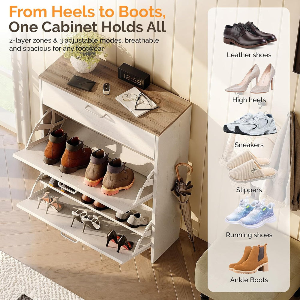 VINGLI Shoe Cabinet Storage for Entryway,Rustic White Narrow Shoe Rack,25"W