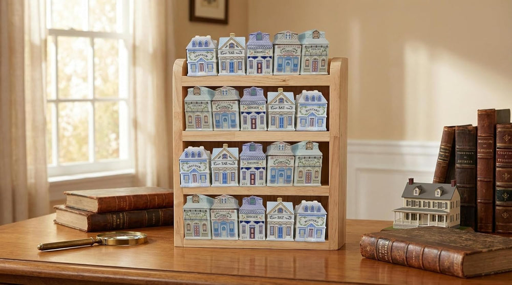 Wood Rack Shelf for Lenox Village Spice Jars 4-Tier Wall Mount Spice Rack for...