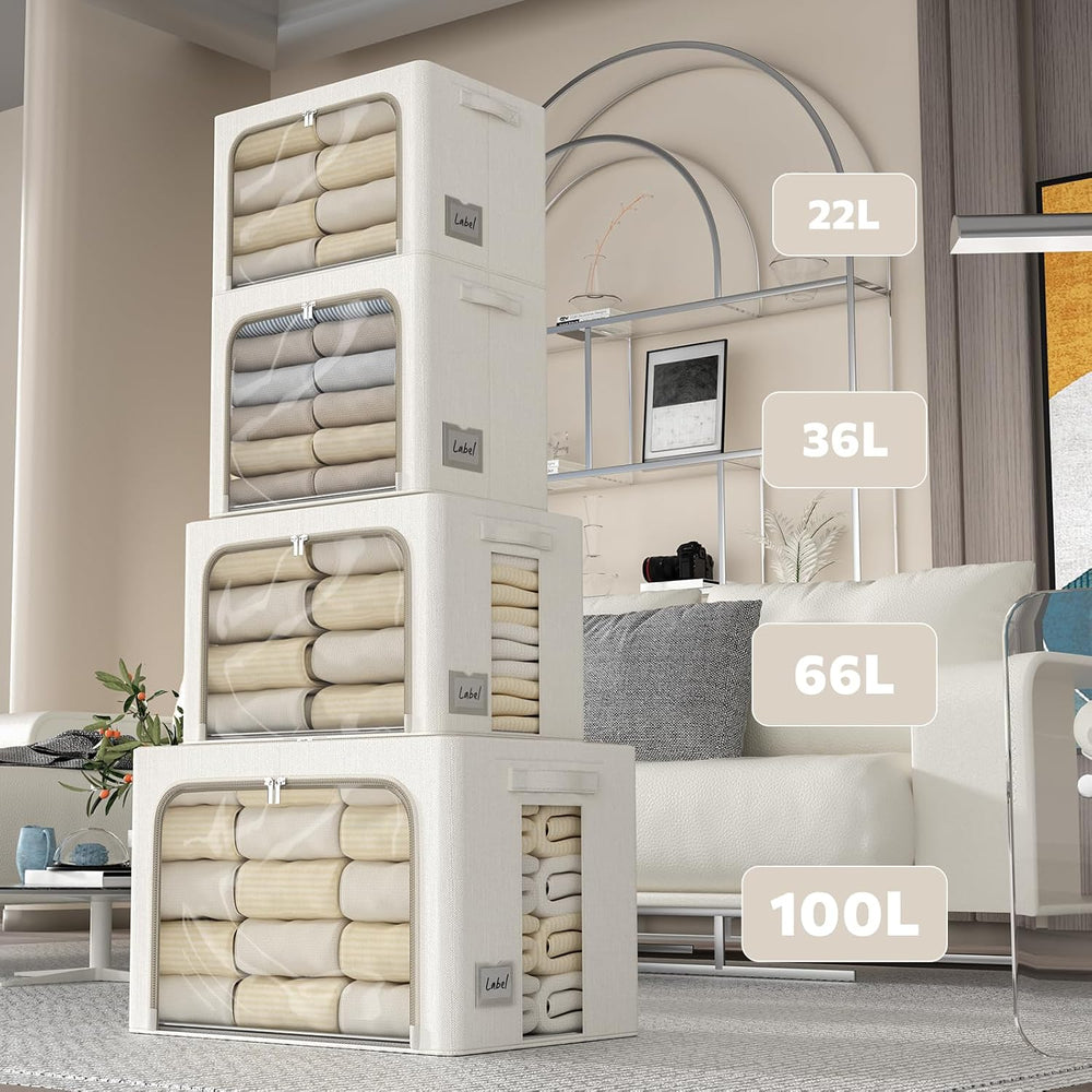 FHSQX 2 Pack Clear Window Storage Bins Large Stackable Linen Fabric Storage f...