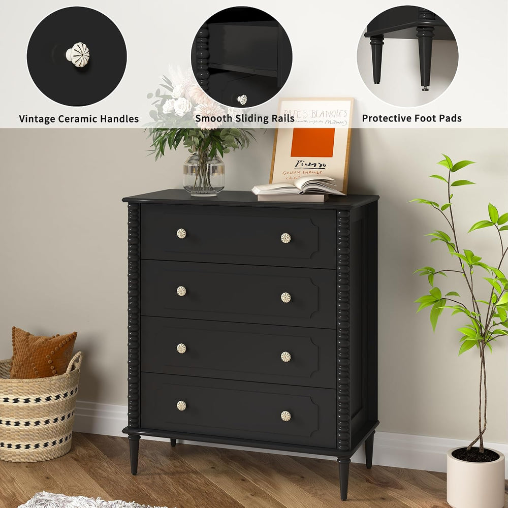 Dresser for Bedroom, 37" Tall Dresser with 4 Drawers, Black