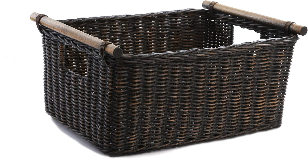 The Basket Lady Pole Handle Wicker Storage Basket, XL, Walnut Brown