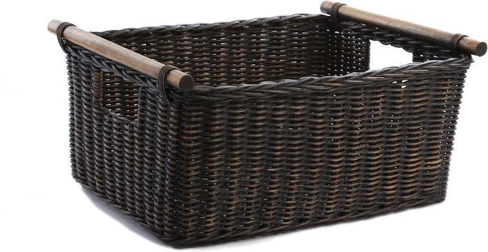 The Basket Lady Pole Handle Wicker Storage Basket, XL, Walnut Brown