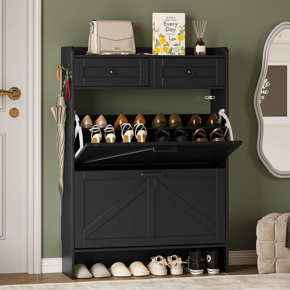 BORNOON Shoe Storage Cabinet for Entryway, Farmhouse Narrow Shoe Cabinet with...