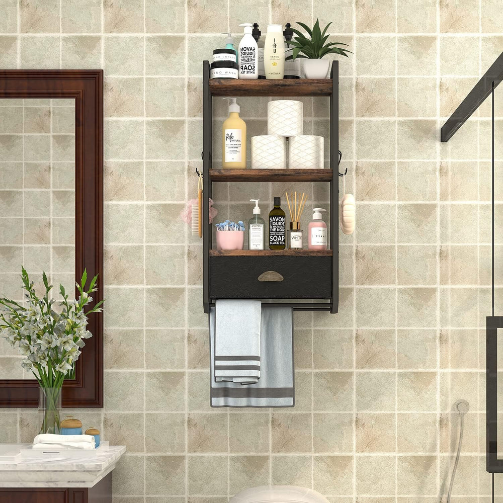 Bathroom Storage Organizer Wall Mounted, 3 Tier Bathroom Towel Rack Shelf wit...