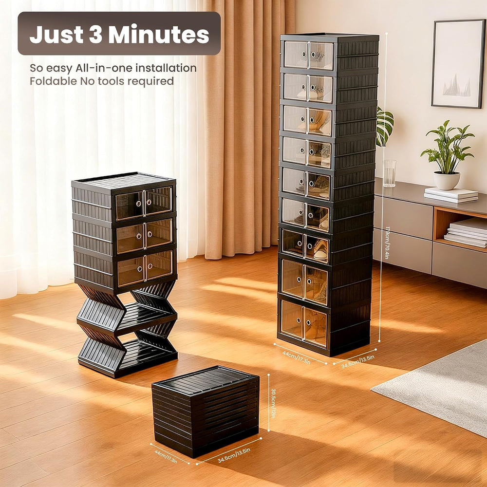 Foldable Shoe Organizer Storage Box Set of 4, Portable Extra Large Folding Sh...