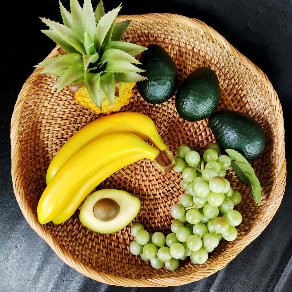 Large 16" Handwoven Rattan Serving Tray & Fruit Basket, Natural Wick...