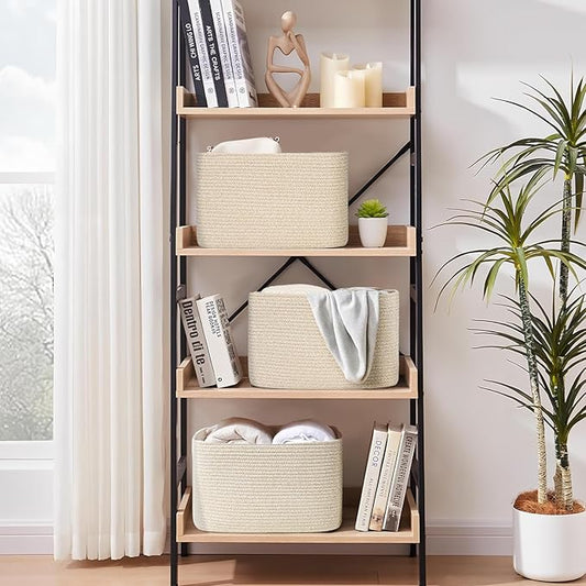 3-Pack Shelf Baskets for Organizing, Woven Storage Basket for Shelves, Cotton - Image 2