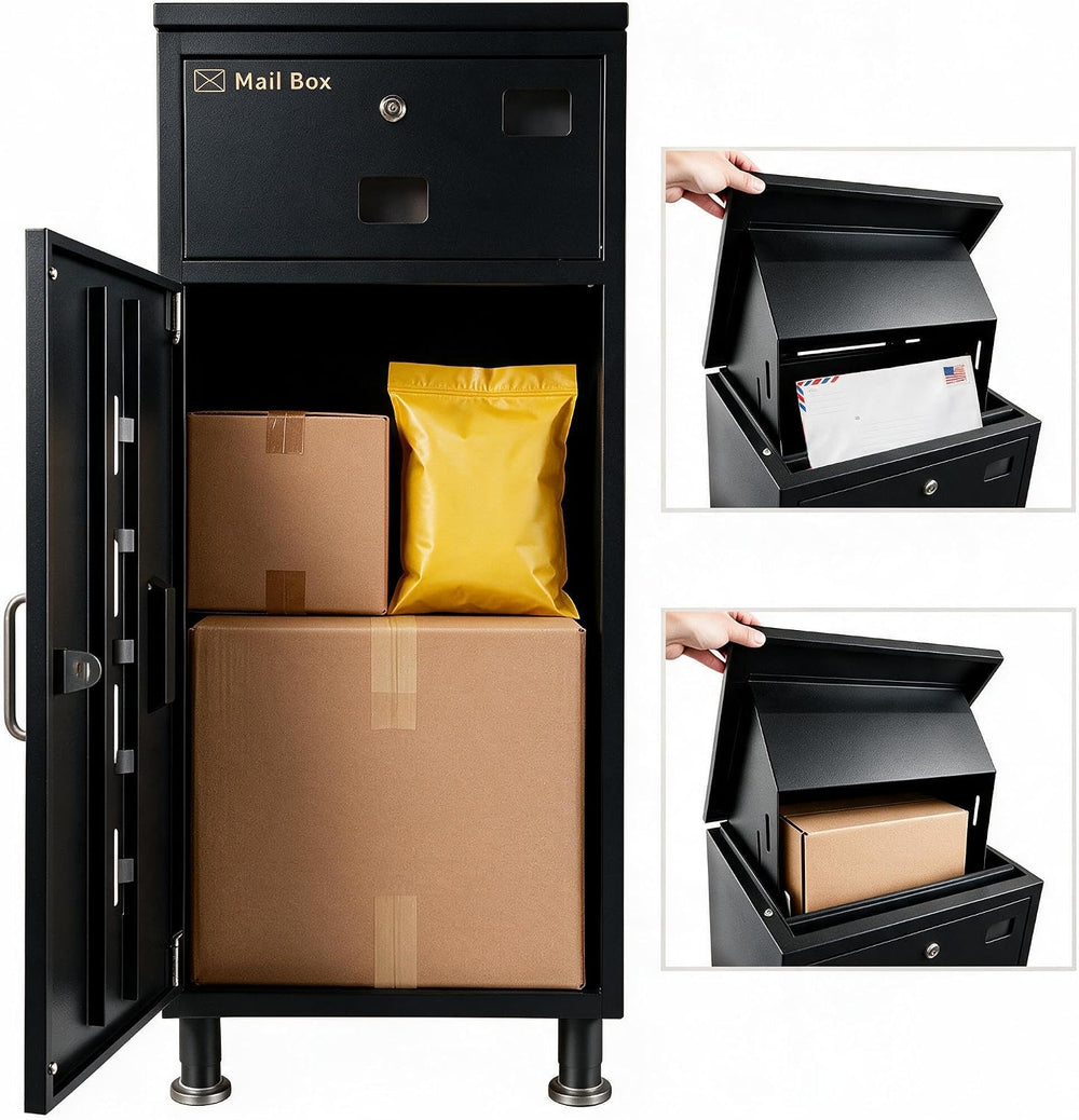 Outdoor Package Delivery Box with Letter Slot, 2-in-1 Parcel & Parcel Dro...