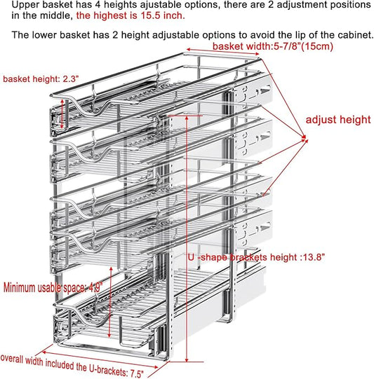 DINDON Pull Out Cabinet Organizer, Cabinet Pull Out Shelves, 2 Tier Pull Out - Image 2