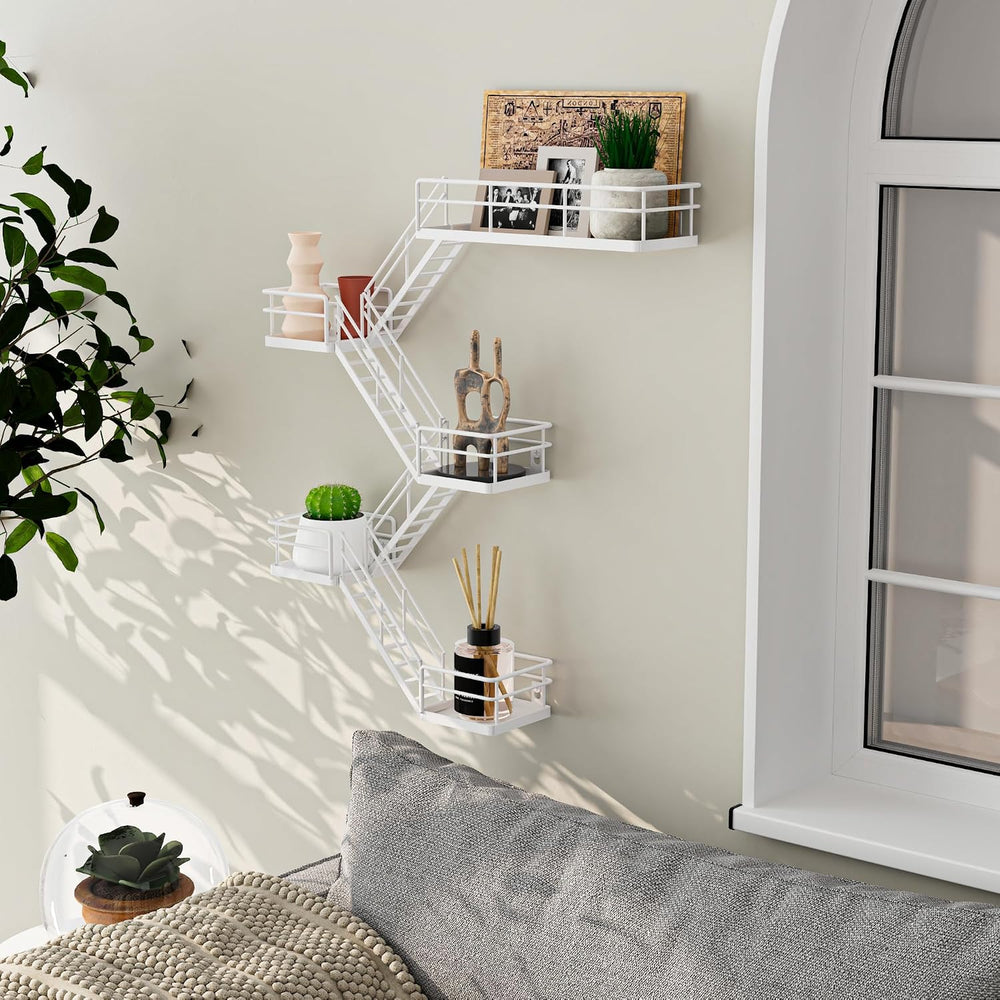 Fire Escape Shelf - 5 Tier Metal White Fire Escape Wall Shelves with Baskets,...