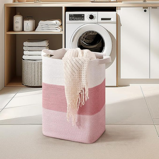 CLHMILY&Z 75L Laundry Hamper Rectangular Pink Rope Basket - Image 2