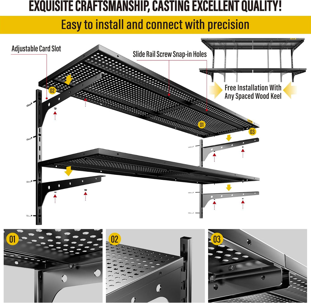 Aecxm 1pack×2 Tier 1.3x4ft Garage Shelving Wall Mounted, 260lbs Load Capacity...