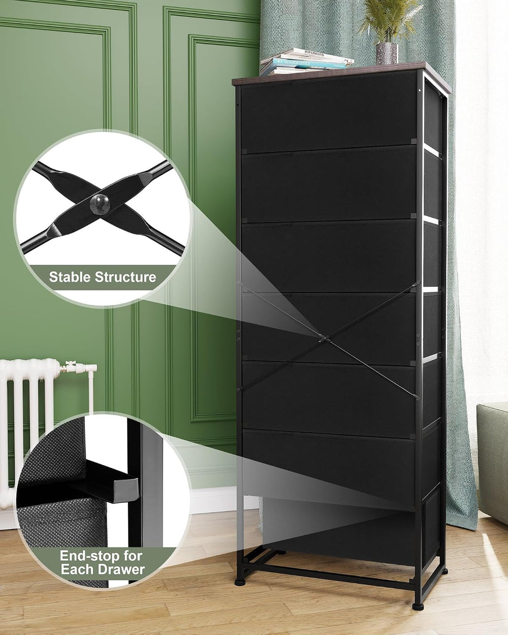 Fabric Dresser for Bedroom, 7-Drawer Tall Vertical Tower (Rustic Brown))
