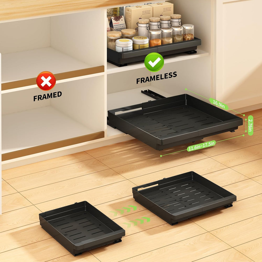 DOMNIU Pull Out Cabinet Organizers Expandable,Black,16.9"Depth,2 Pack