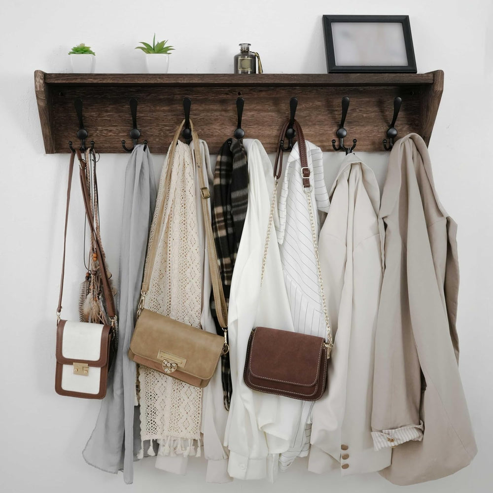 WEBI Coat Rack Wall Mount with Shelf,35" Long Wall Shelf with Hooks Unde...