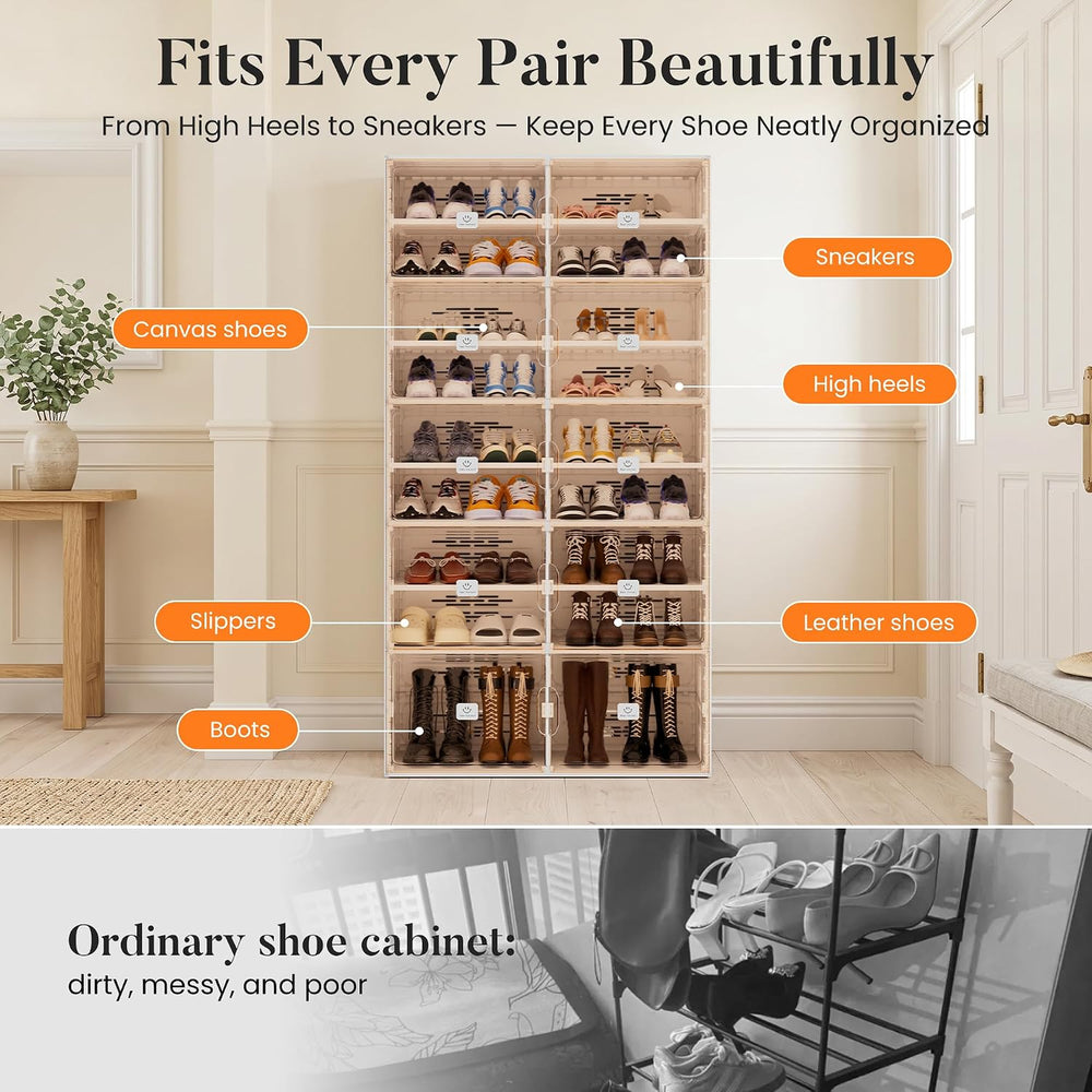 Foldable Shoe Organizer Storage Cabinet with Clear Magnetic Doors, Stackable ...