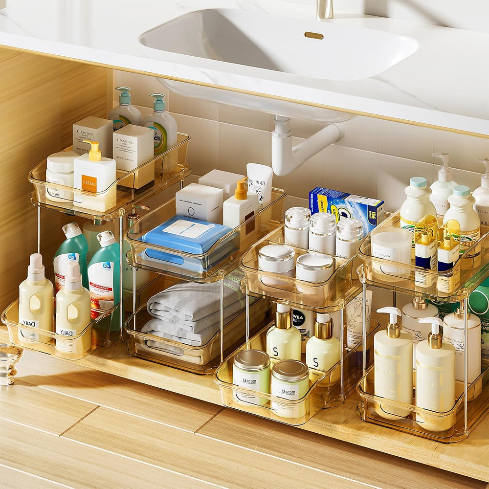 Delamu 2-Tier Under Sink Organizers and Storage, Multi-Purpose Stackable Bath...