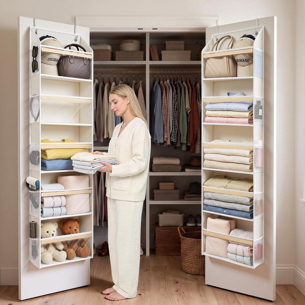 Eco-Bamboo Slim Over The Door Organizer, Narrow 5-Tier Storage,2 Pack