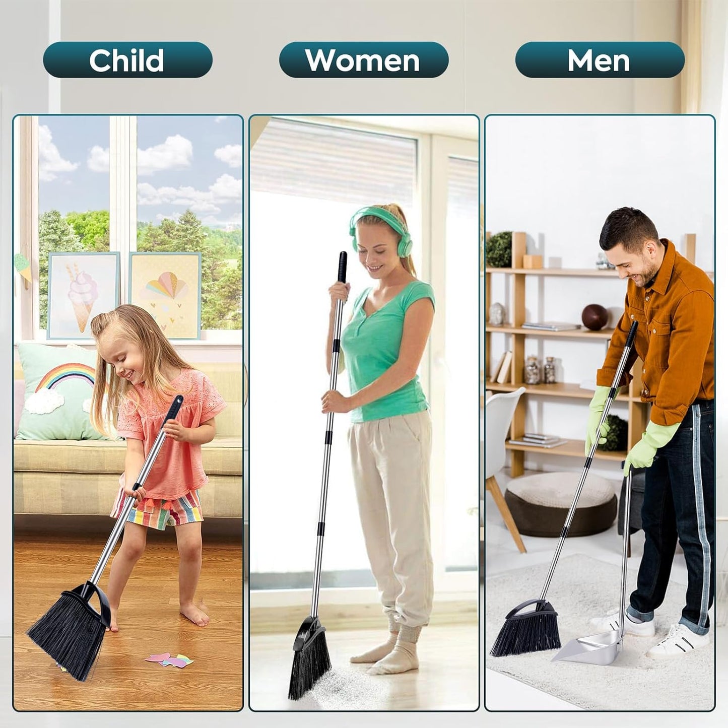 Yangbaga Dust Pans with Long Handle - 35”Heavy Duty Metal Upright Stand Up Dustpan - Long Handled Stand Up Dustpans - Best Dustpans for Home/Lobby/Shop/Garage/Yard