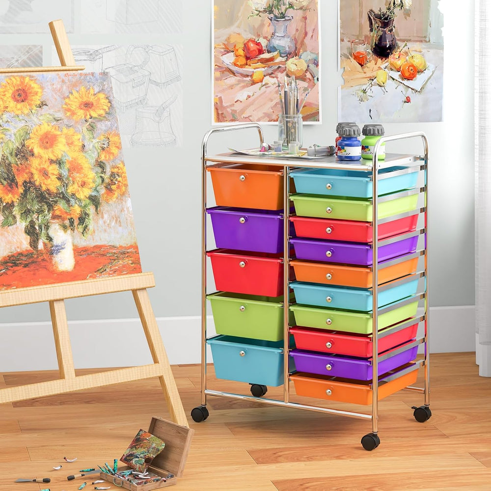 Giantex 15-Drawer Organizer Cart Office School Storage Cart Rolling Drawer Ca...