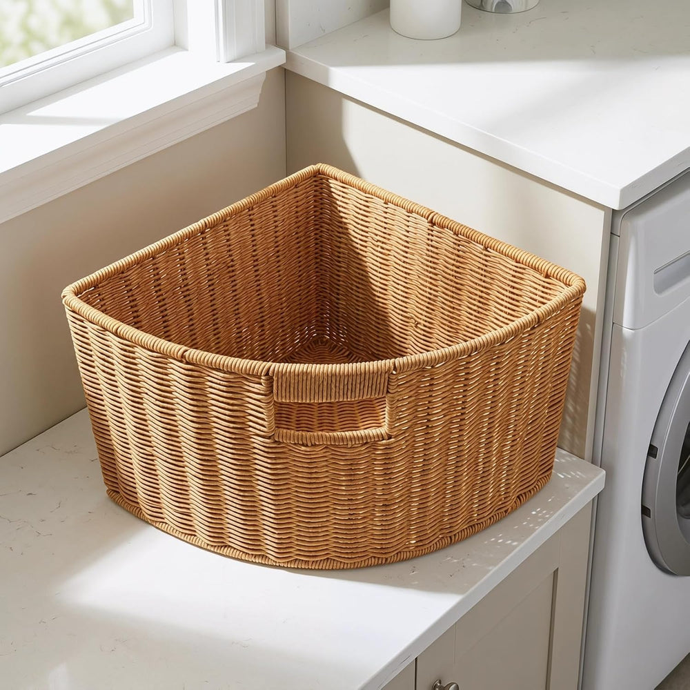 Woven Triangle Corner Storage Basket with Handles Shelf Laundry Basket