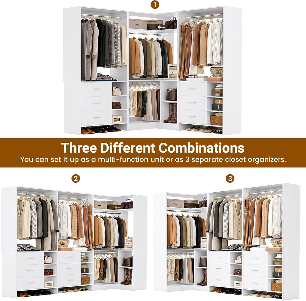 Aheaplus Closet System with 6 Drawers, 4 Hanging Rods & Corner Tower, Cor...