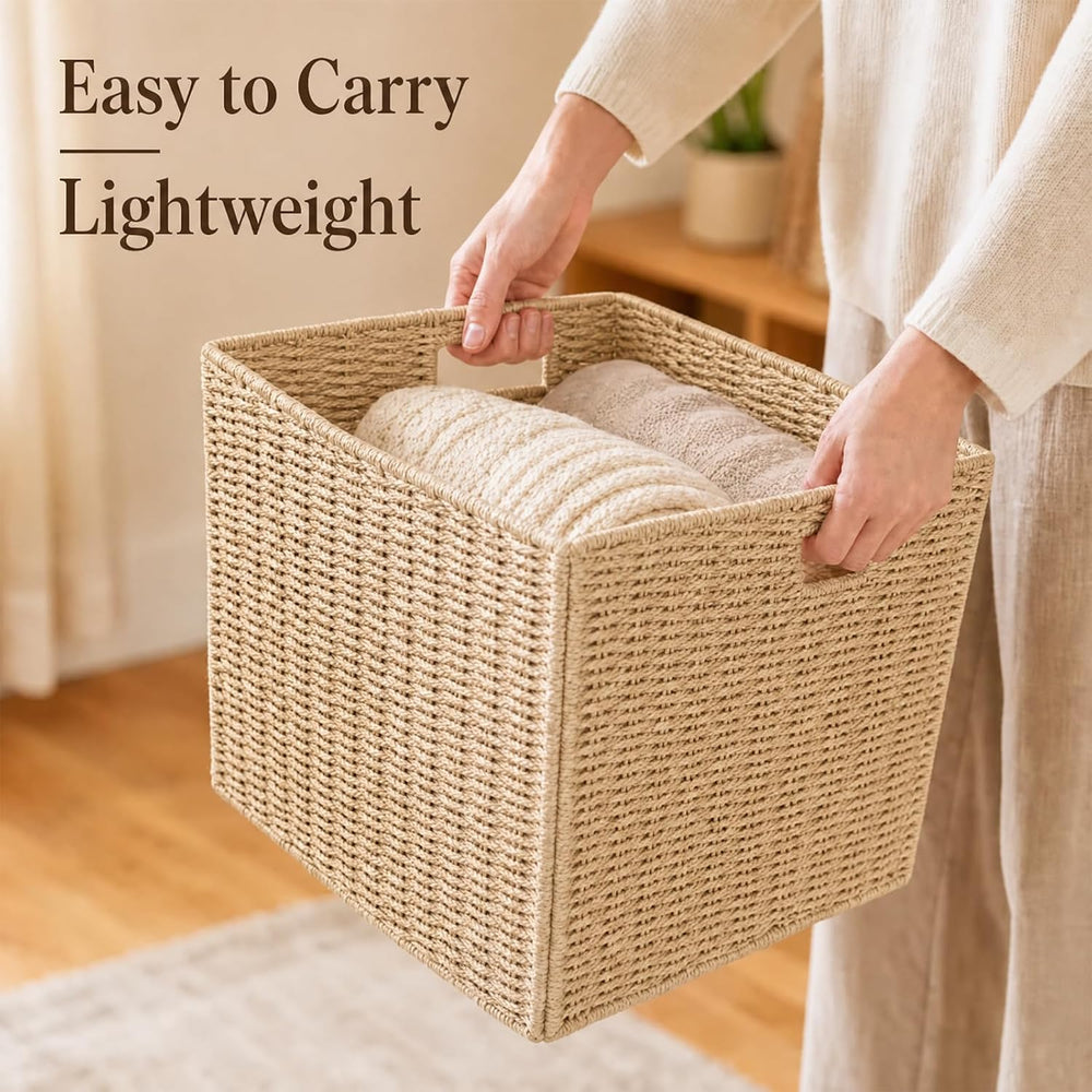 13x13x13 Inch Wicker Storage Basket Set of 2, FAAYUCK Handwoven Storage Cube ...