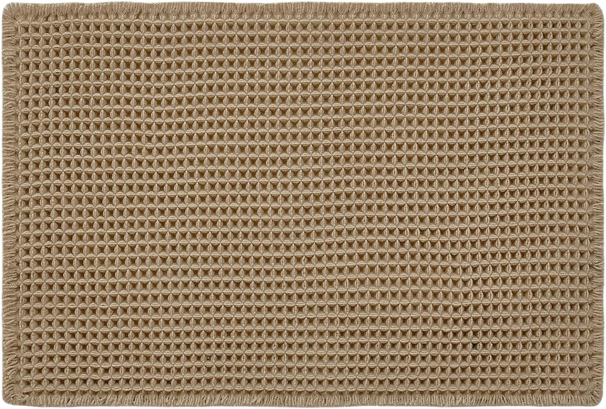 TYUU Waffle Bath Mat, Boho Bathroom Rugs Non Slip Washable Super Absorbent Quick Dry Farmhouse Bathroom Decor, 30"x20" Khaki